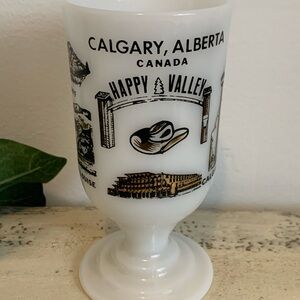 Vintage Milk Glass- Happy Valley Calgary Alberta White Pedestal Milk Glass Mug